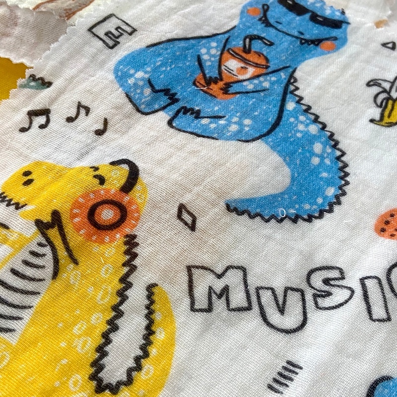 Two Layer Cotton Cartoon Digital Print Woven Crepe Muslin Fabric