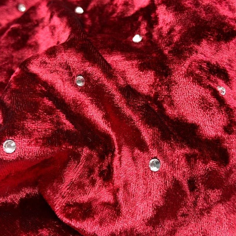 Shiny Crystal Rhinestone Polyester Spandex Knit Velvet Fabric