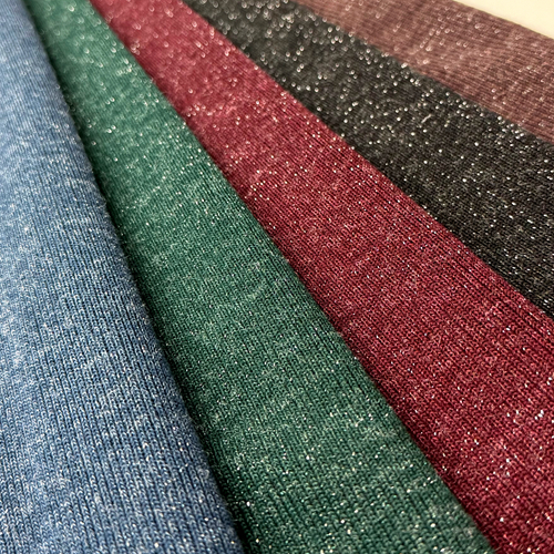 Fancy Polyester Rayon Stretch Knit Lurex Rib Fabric